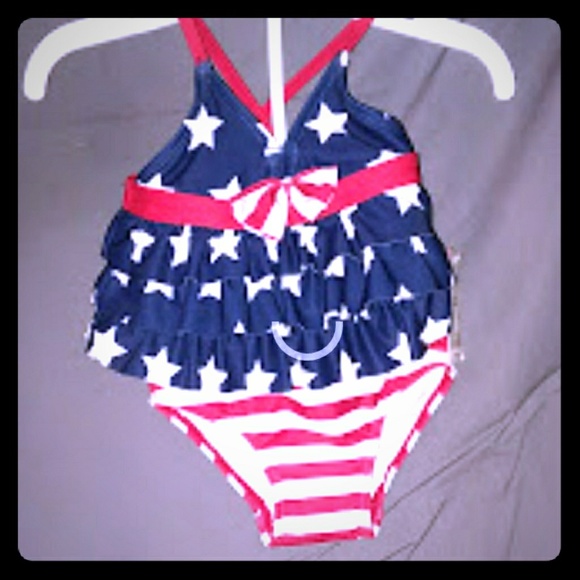 Girls Toddler Two Piece Bathing Suit USA Red White Blue Stars